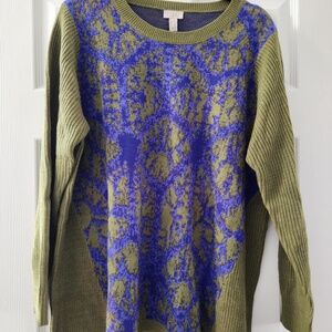 LOGO by Lori Goldstein Abstract Ikat Sweater Olive Branch
